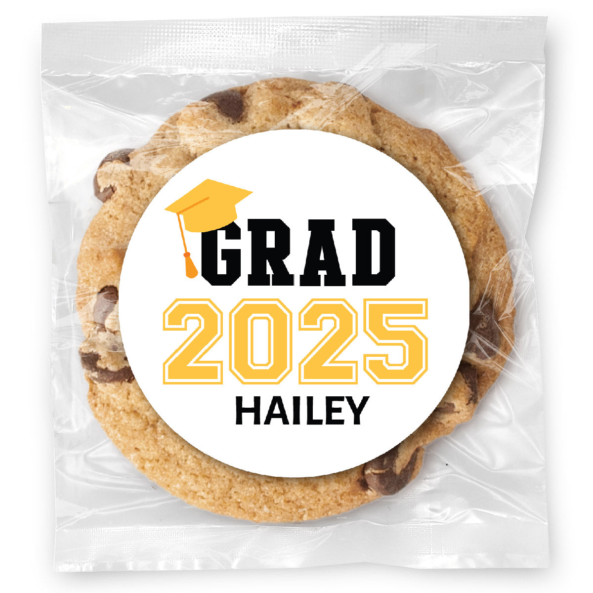 Grad Year & Cap - Gourmet Chocolate Chip Or Variety Pack W/ Full Color Personalized Sticker