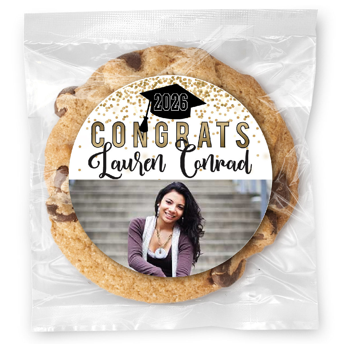 Gold Glitter Congrats Photo - Gourmet Chocolate Chip Or Variety Pack W/ Full Color Personalized Sticker