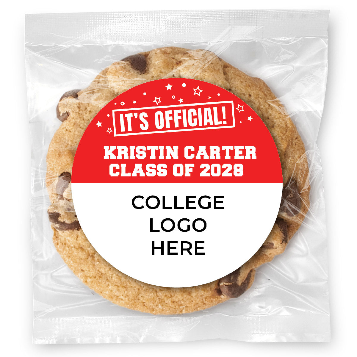 It's Official College Logo Upload - Gourmet Chocolate Chip Or Variety Pack W/ Full Color Personalized Sticker