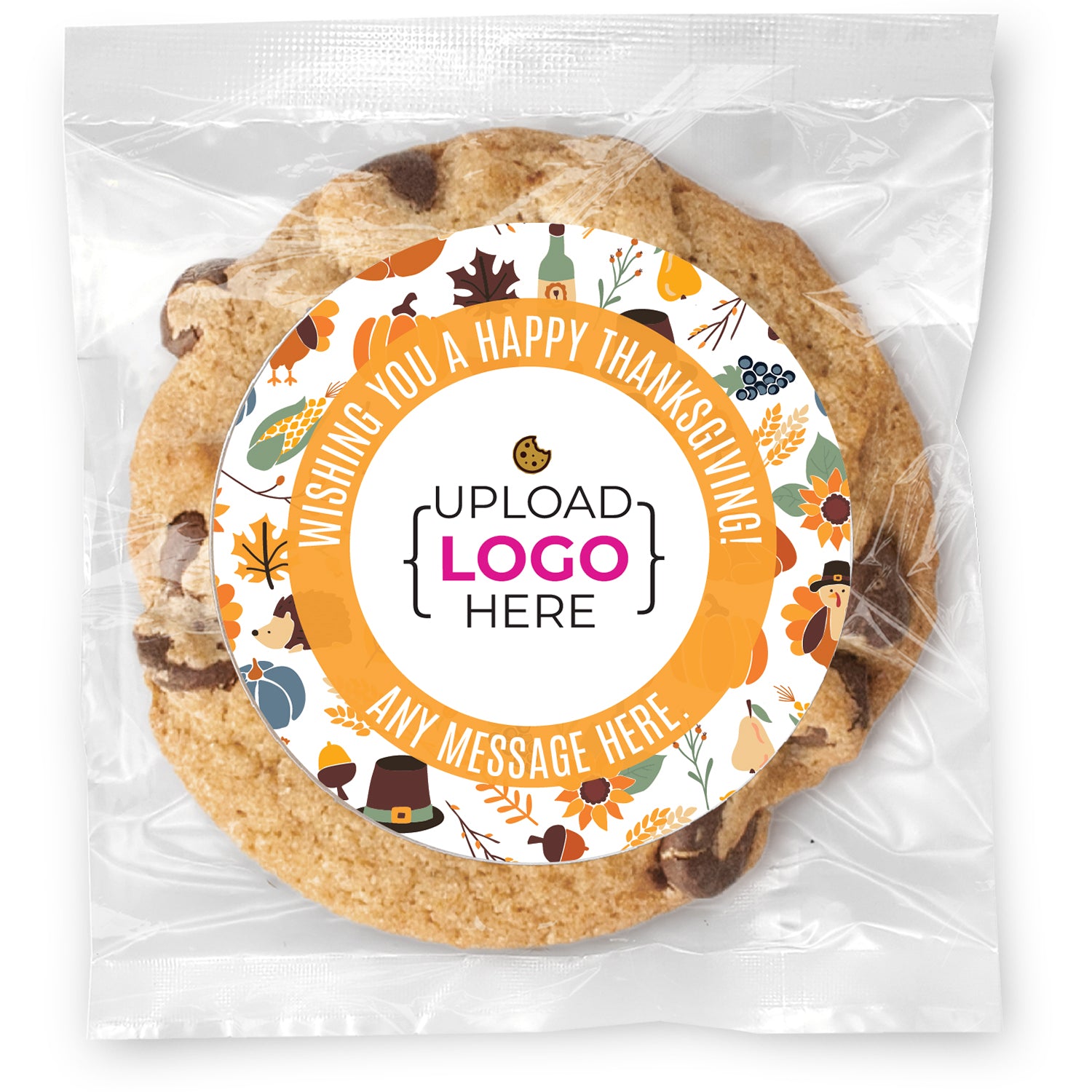 Happy Thanksgiving Logo Upload - Gourmet Chocolate Chip Or Variety Pack W/ Full Color Personalized Sticker
