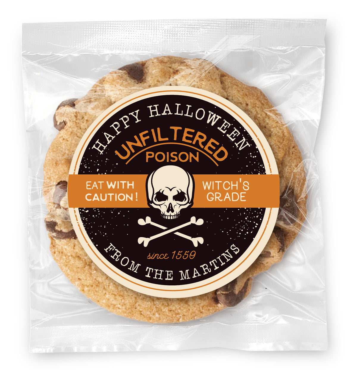 Happy Halloween Poison - BLACK - Gourmet Chocolate Chip Or Variety Pack W/ Full Color Personalized Sticker