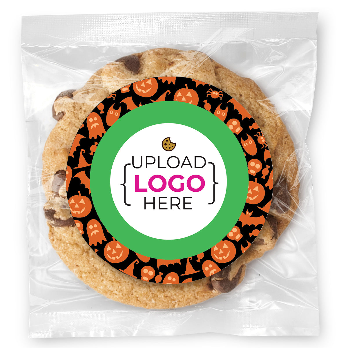 Happy Halloween Logo Upload - Gourmet Chocolate Chip Or Variety Pack W/ Full Color Personalized Sticker