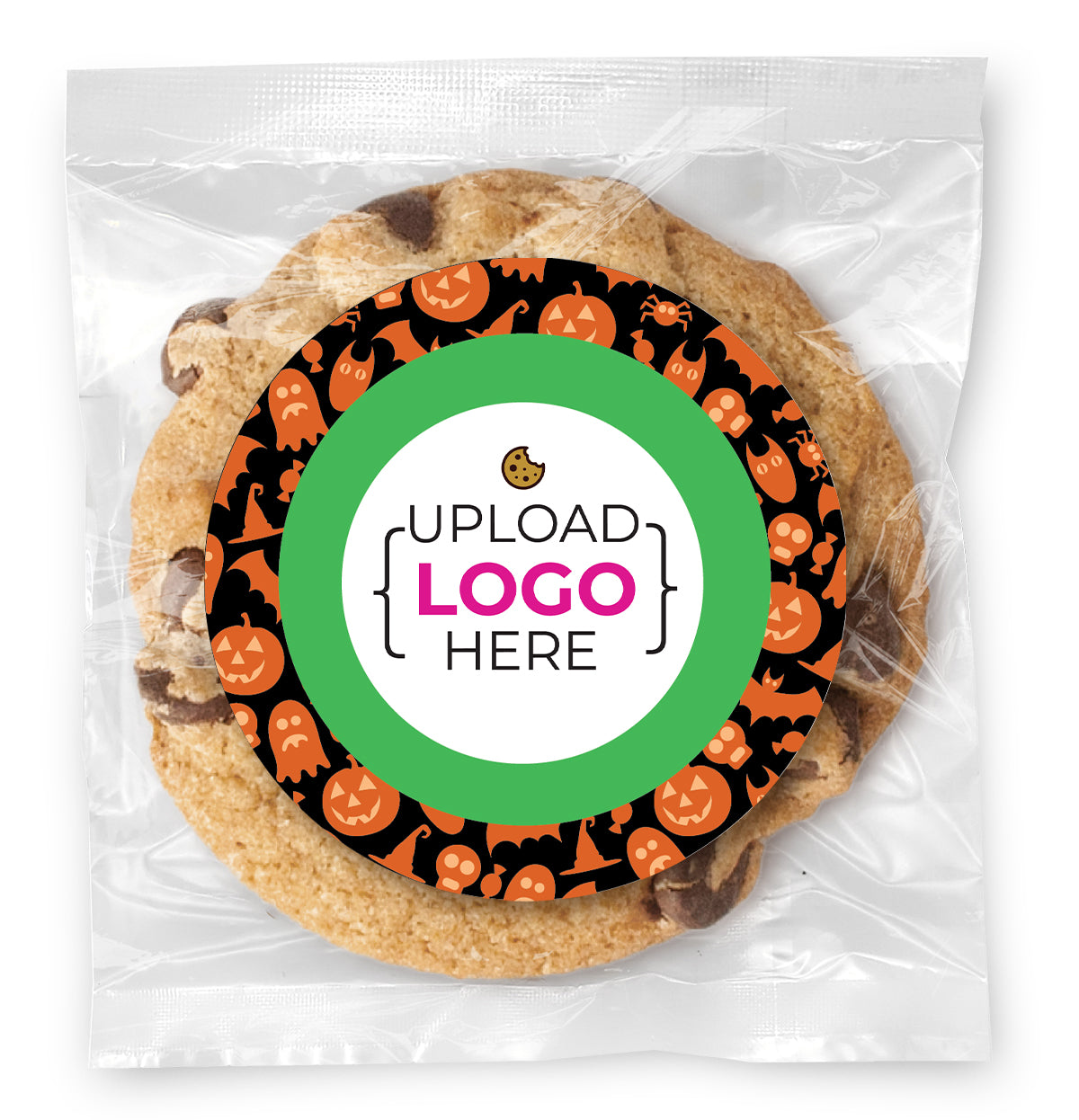Happy Halloween Logo Upload - Gourmet Chocolate Chip Or Variety Pack W/ Full Color Personalized Sticker
