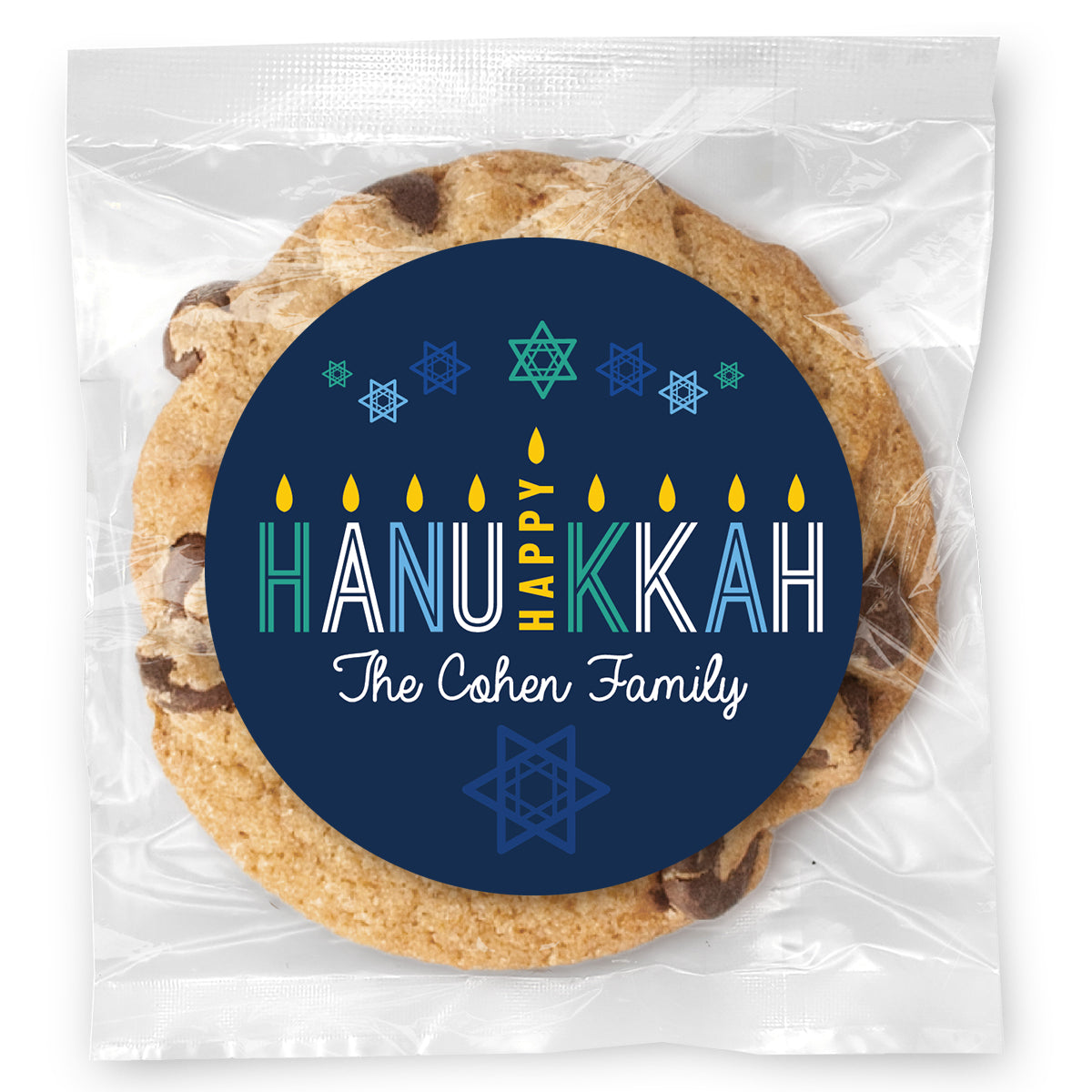Happy Hannukah Candles - Gourmet Chocolate Chip Or Variety Pack W/ Full Color Personalized Sticker