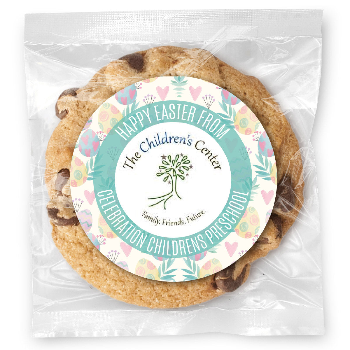 Happy Easter Logo Upload - Gourmet Chocolate Chip Or Variety Pack W/ Full Color Personalized Sticker