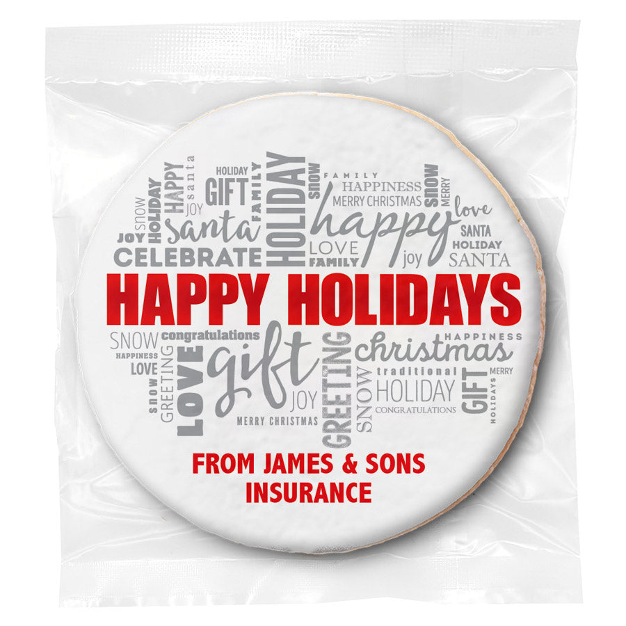 Happy Holiday Words - Personalized Direct Print On Round Sugar Cookie