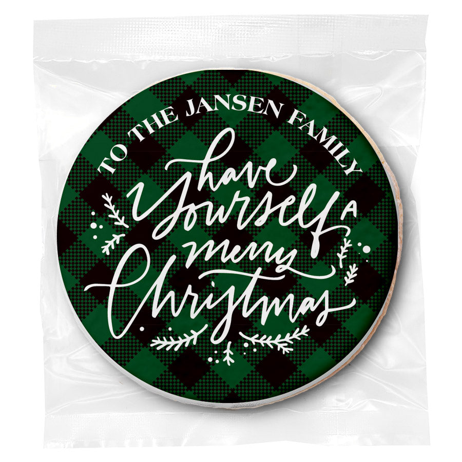 Have yourself a Merry Christmas Green Plaid - Personalized Direct Print On Round Sugar Cookie