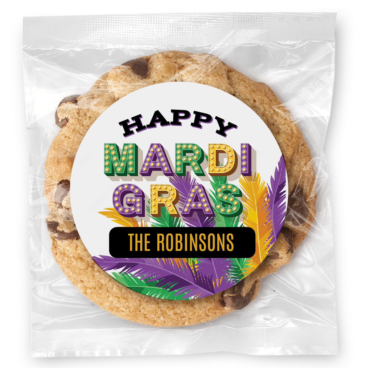 Happy Mardi Gras - Gourmet Chocolate Chip Or Variety Pack W/ Full Color Personalized Sticker