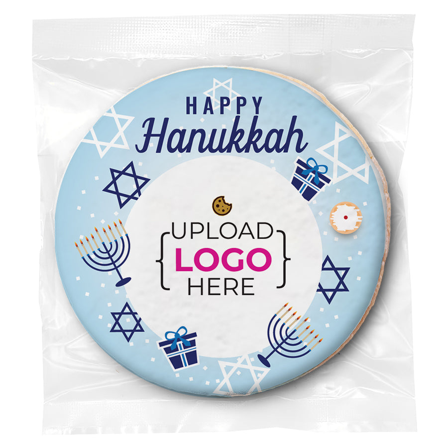 Happy Hannukah Logo Upload - Personalized Direct Print On Round Sugar Cookie