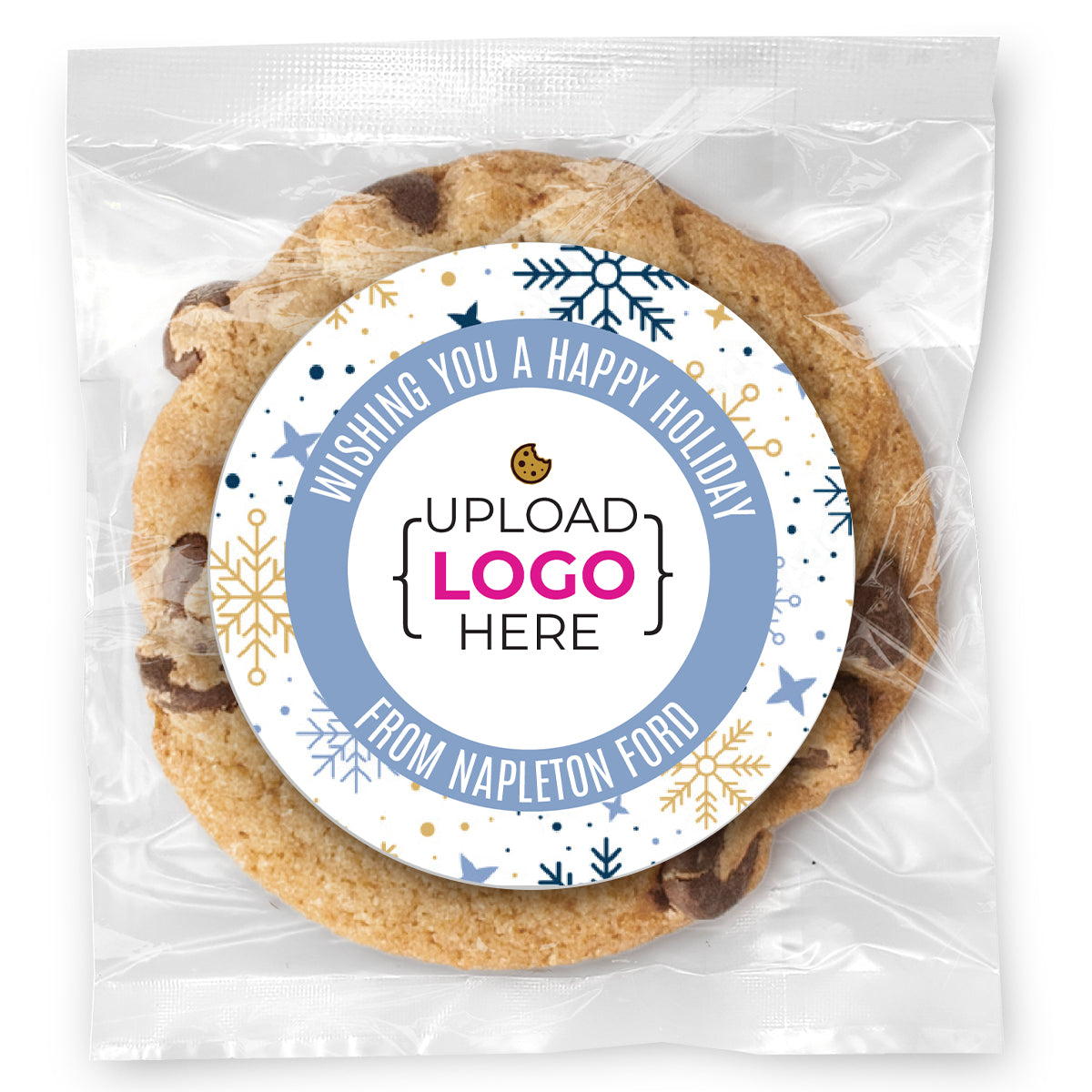 Happy Holidays Logo Upload - Gourmet Chocolate Chip Or Variety Pack W/ Full Color Personalized Sticker