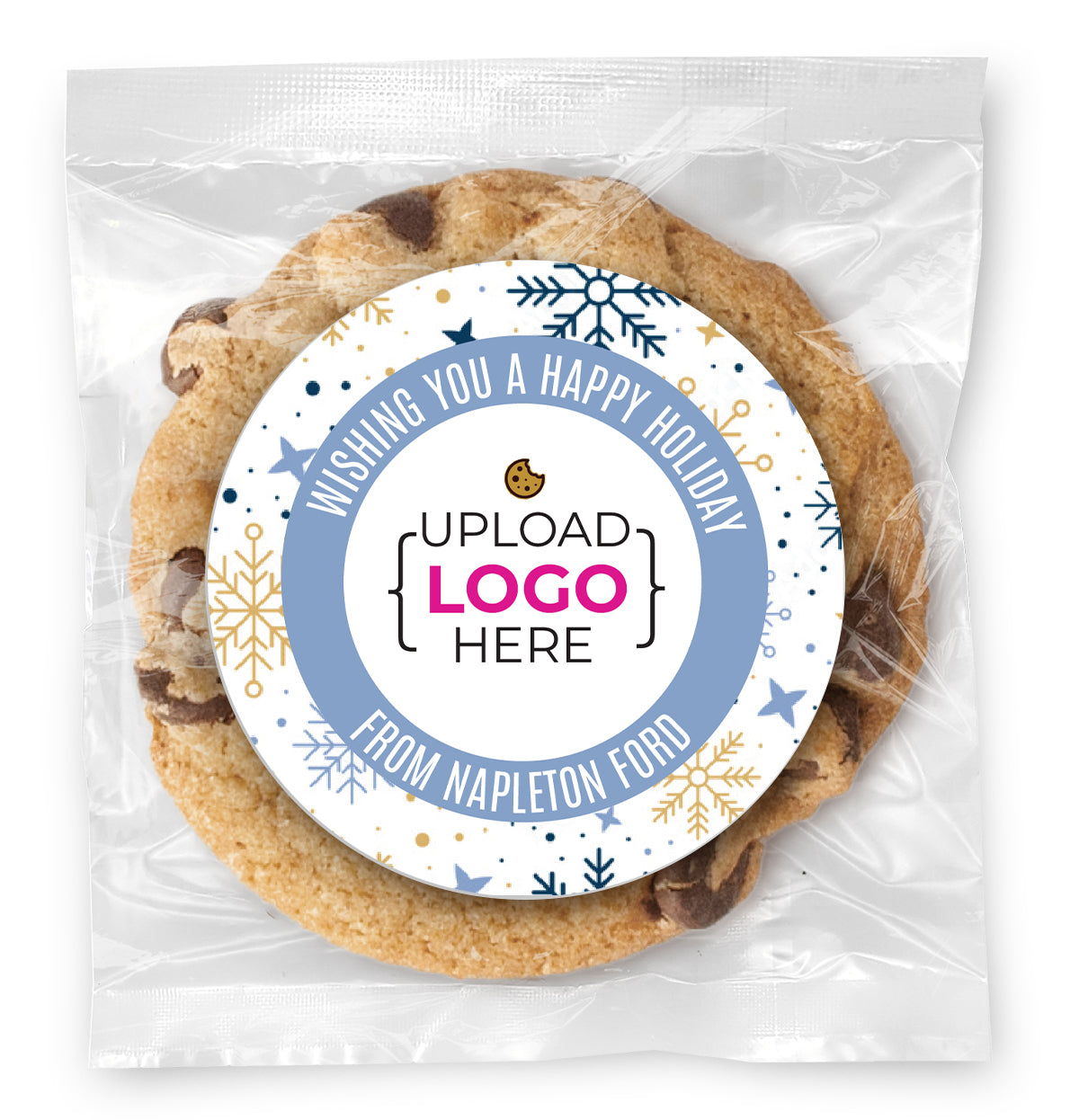 Happy Holidays Logo Upload - Gourmet Chocolate Chip Or Variety Pack W/ Full Color Personalized Sticker