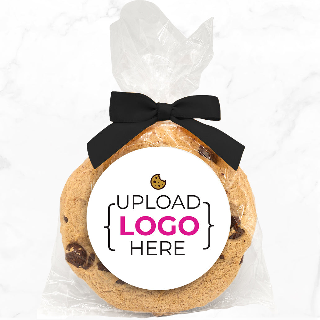 Logo Upload - Gourmet Chocolate Chip Or Variety Pack W/ Full Color Personalized Sticker w/ Gift Bag & Matching Bow