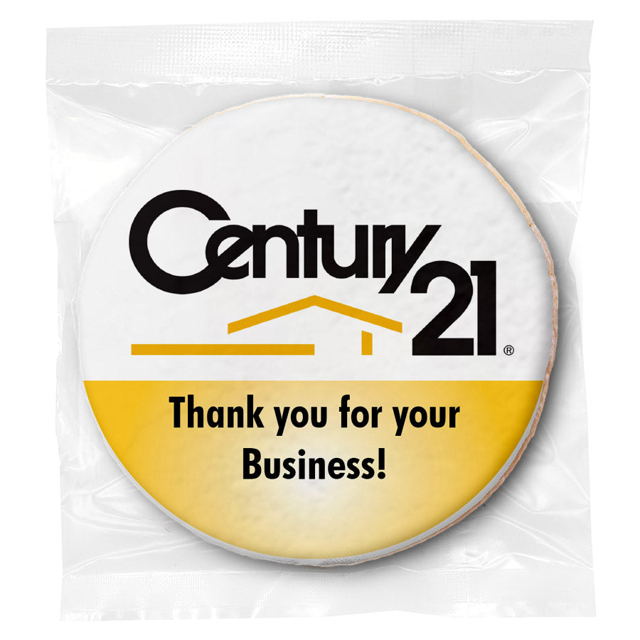 Logo Upload & Message - Personalized Direct Print On Round Sugar Cookie w/ Gift Bag & Matching Bow