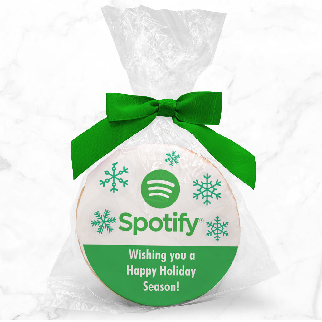 Logo Upload & Message - Personalized Direct Print On Round Sugar Cookie w/ Gift Bag & Matching Bow