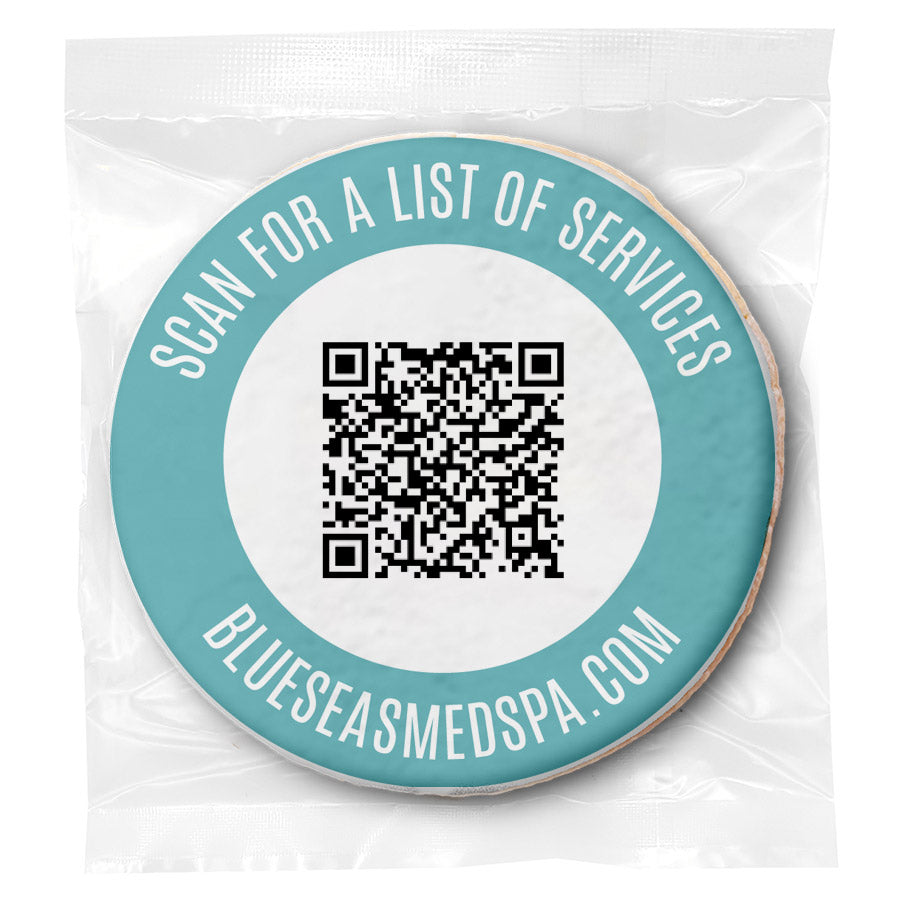 Corporate QR CODE Upload & Message - Personalized Direct Print On Round Sugar Cookie w/ Gift Bag & Matching Bow