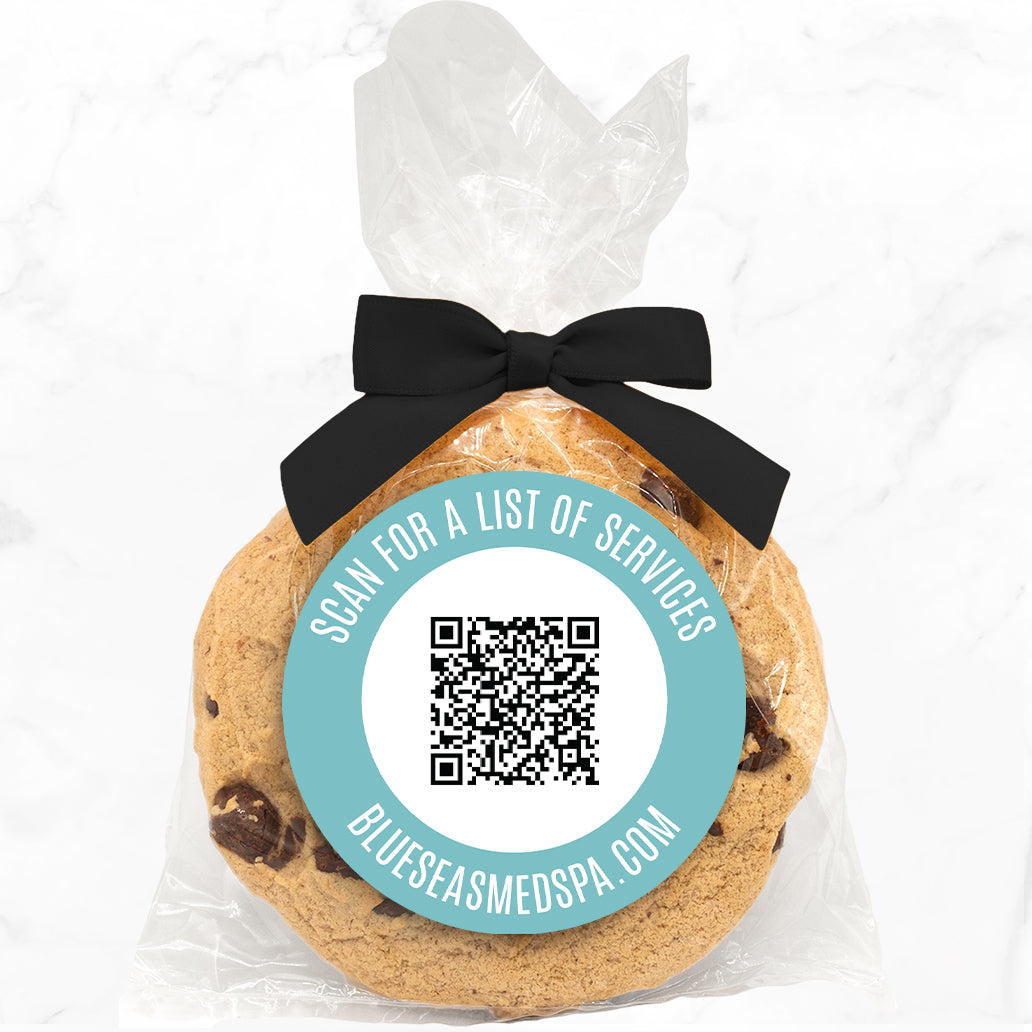 Corporate QR CODE Upload & Message - Gourmet Chocolate Chip Or Variety Pack W/ Full Color Personalized Sticker w/ Gift Bag & Matching Bow