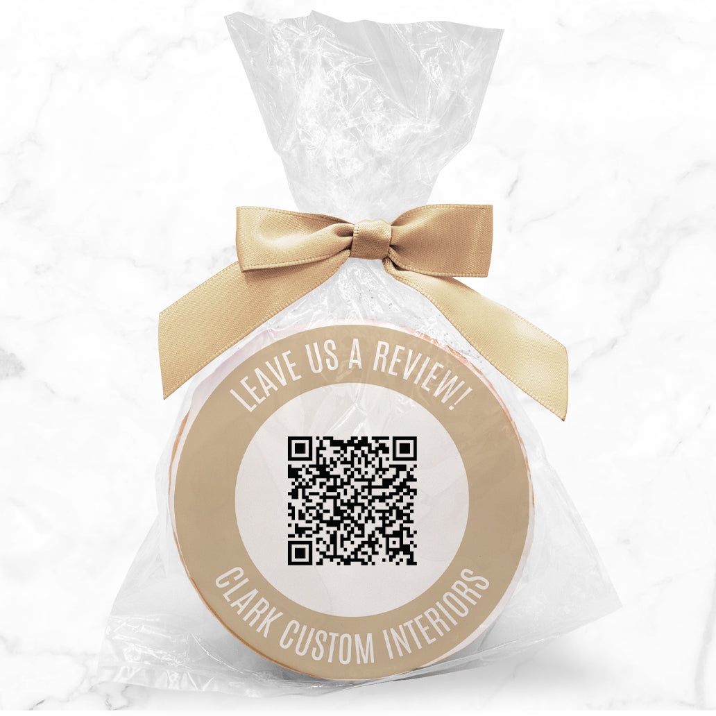 Corporate QR CODE Upload & Message - Personalized Direct Print On Round Sugar Cookie w/ Gift Bag & Matching Bow