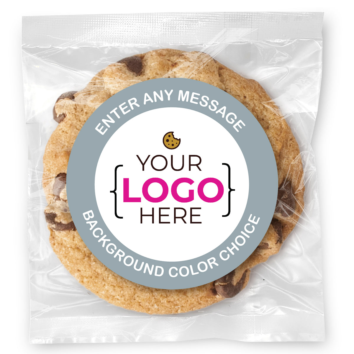 Corporate Logo Upload & Message w/ Color Choice - Gourmet Chocolate Chip Or Variety Pack W/ Full Color Personalized Sticker w/ Gift Bag & Matching Bow