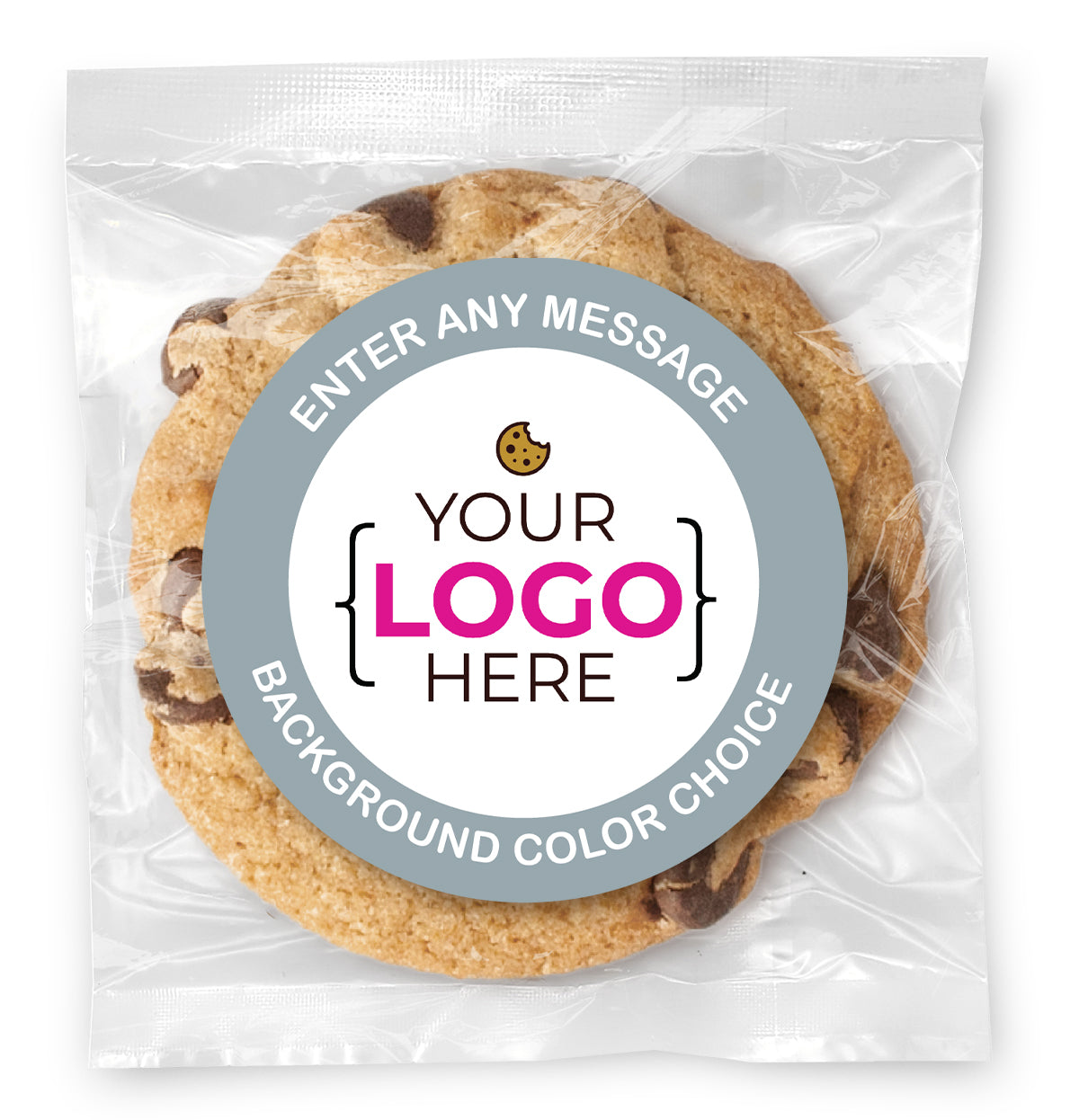 Corporate Logo Upload & Message w/ Color Choice - Gourmet Chocolate Chip Or Variety Pack W/ Full Color Personalized Sticker w/ Gift Bag & Matching Bow