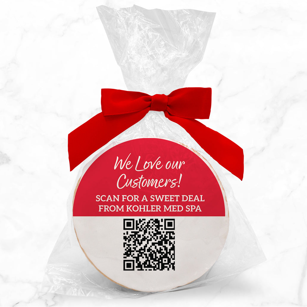 Scan for Message + QR CODE - Personalized Direct Print On Round Sugar Cookie w/ Gift Bag & Matching Bow