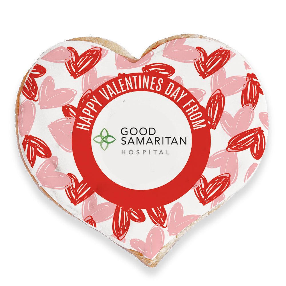 Happy Valentines Day Logo Upload - Personalized Direct Print On Heart Sugar Cookie