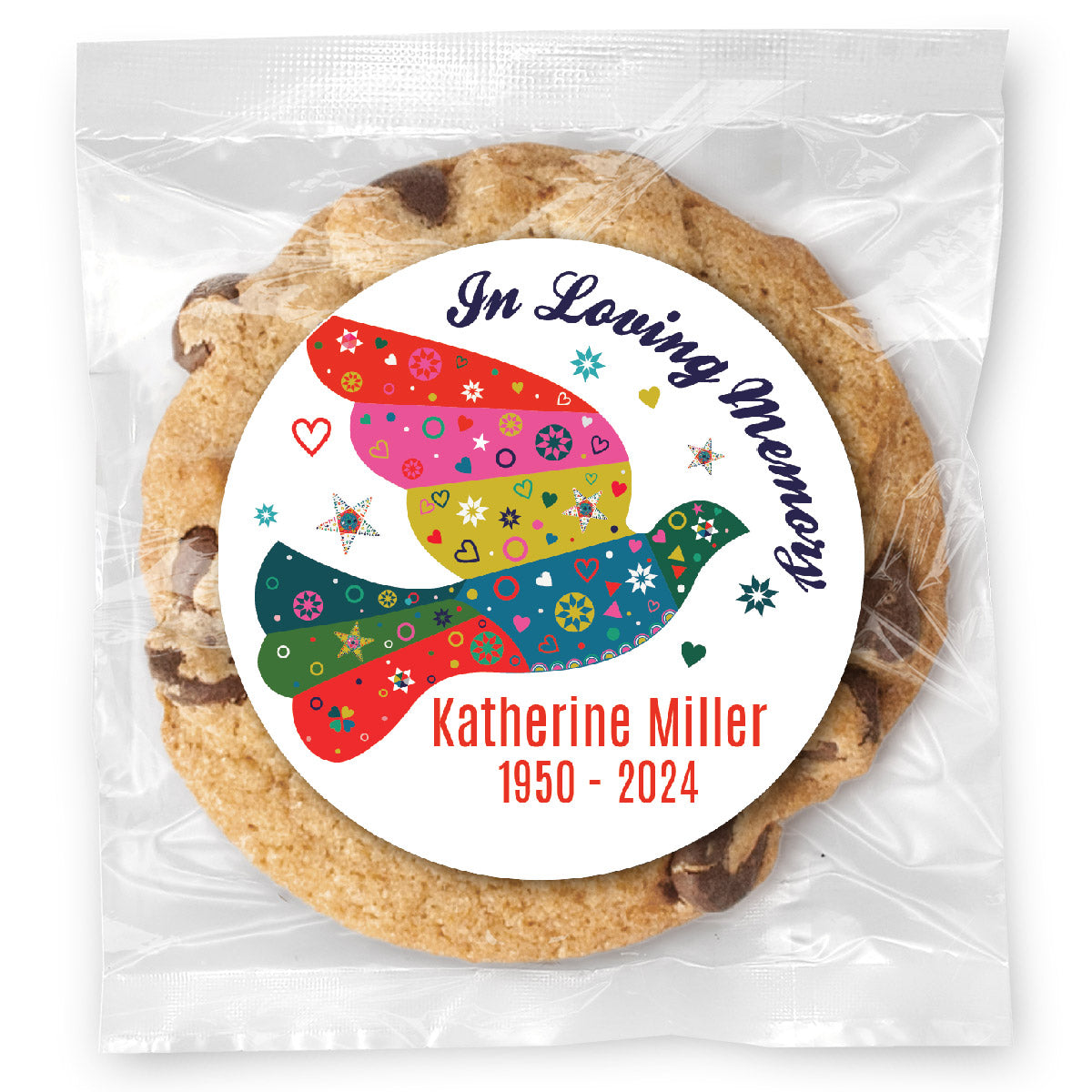 In Loving Memory Dove - Gourmet Chocolate Chip Or Variety Pack W/ Full Color Personalized Sticker