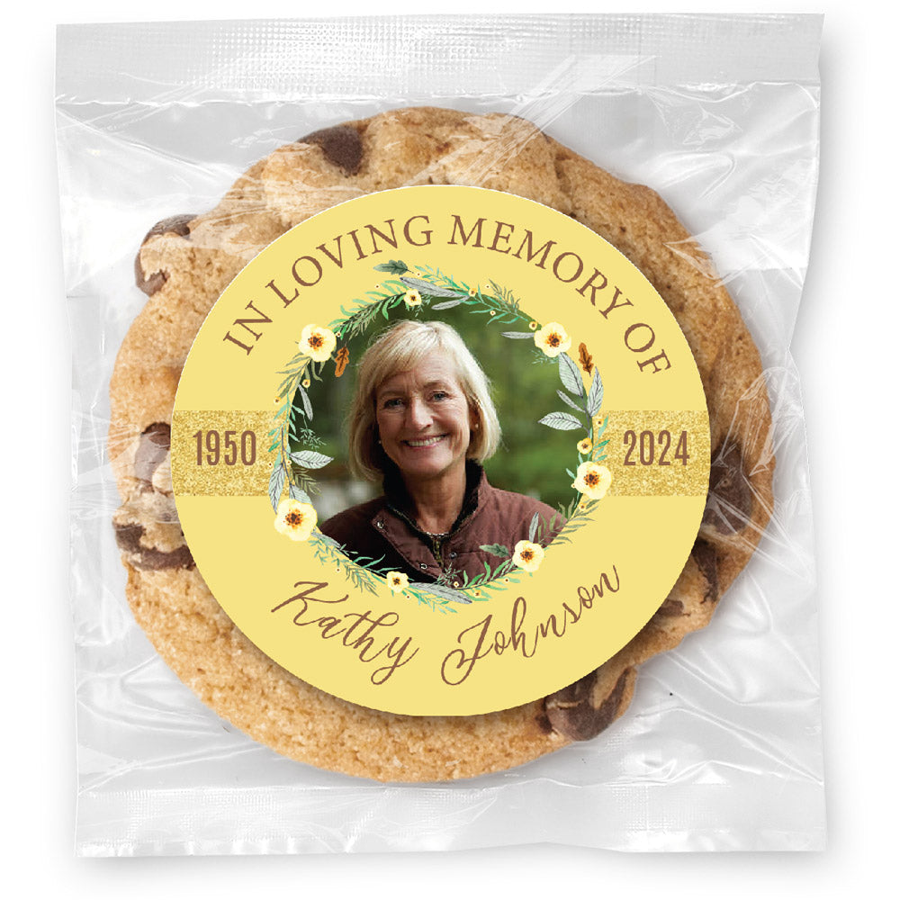 Memorial Wreath Photo - Gourmet Chocolate Chip Or Variety Pack W/ Full Color Personalized Sticker