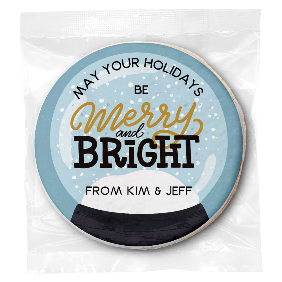 Merry & Bright Snow Globe - Personalized Christmas Round Cookie Favor