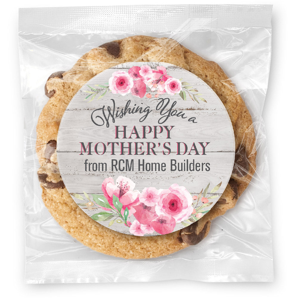 Wishing you a Happy Mothers Day Floral - Gourmet Chocolate Chip Or Variety Pack W/ Full Color Personalized Sticker