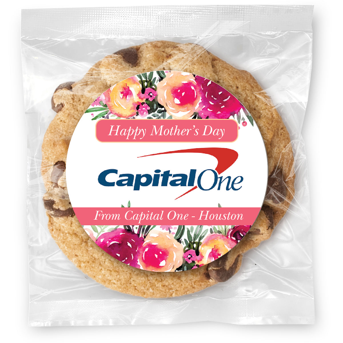 Happy Mother's Day Floral Logo Upload - Gourmet Chocolate Chip Or Variety Pack W/ Full Color Personalized Sticker
