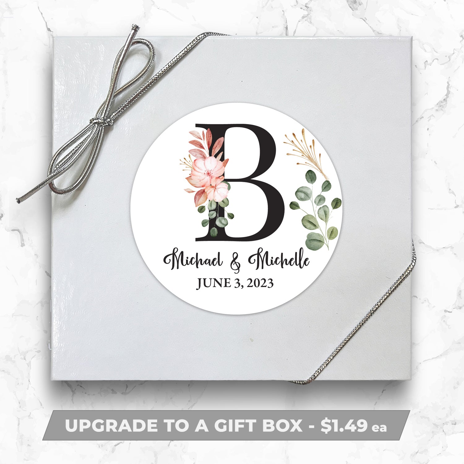 Muted Floral Monogram - Personalized Direct Print on Square Sugar Cookies