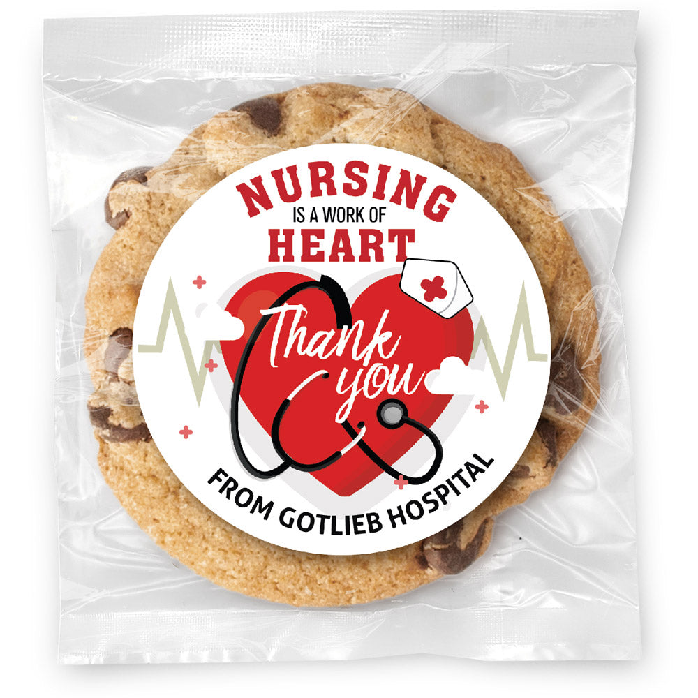 Nursing is a work of Heart - Gourmet Chocolate Chip Or Variety Pack W/ Full Color Personalized Sticker