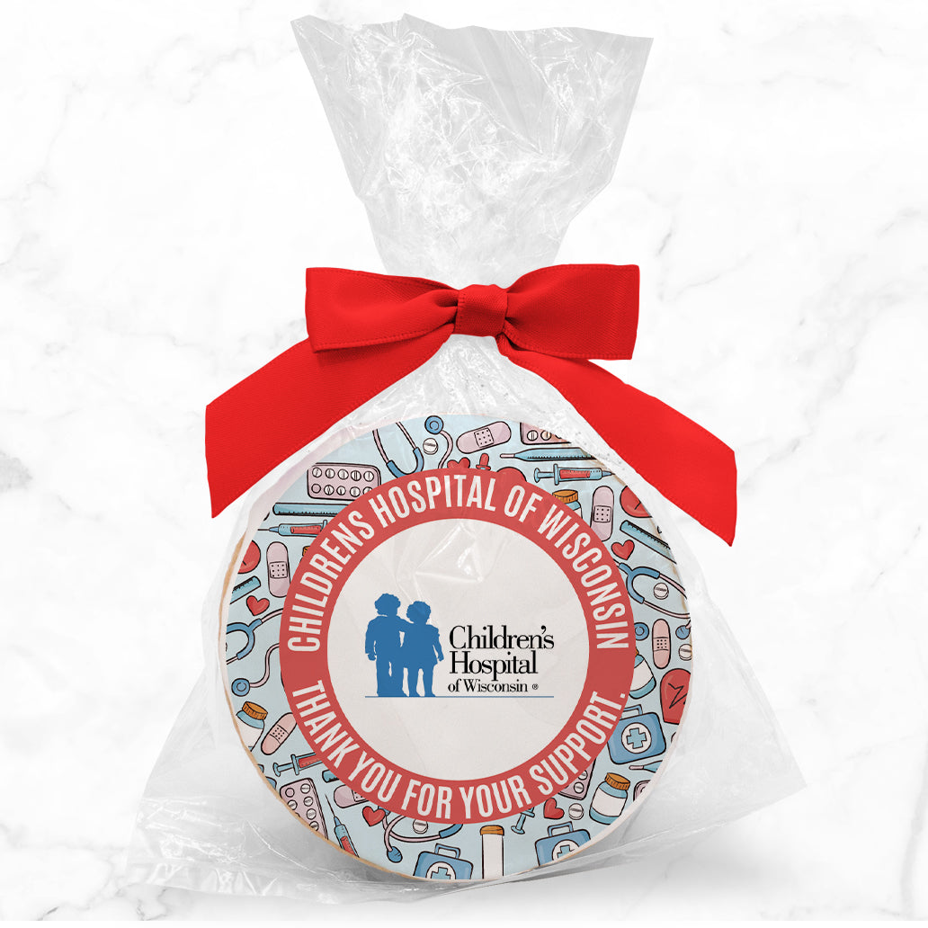 Nurse Appreciation Logo Upload - Personalized Direct Print On Round Sugar Cookie w/ Gift Bag & Matching Bow