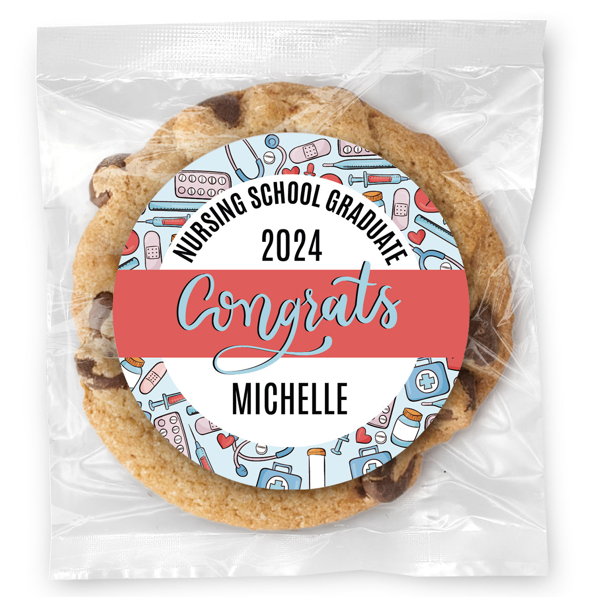 Congrats Med/Nurse School Grad - Gourmet Chocolate Chip Or Variety Pack W/ Full Color Personalized Sticker