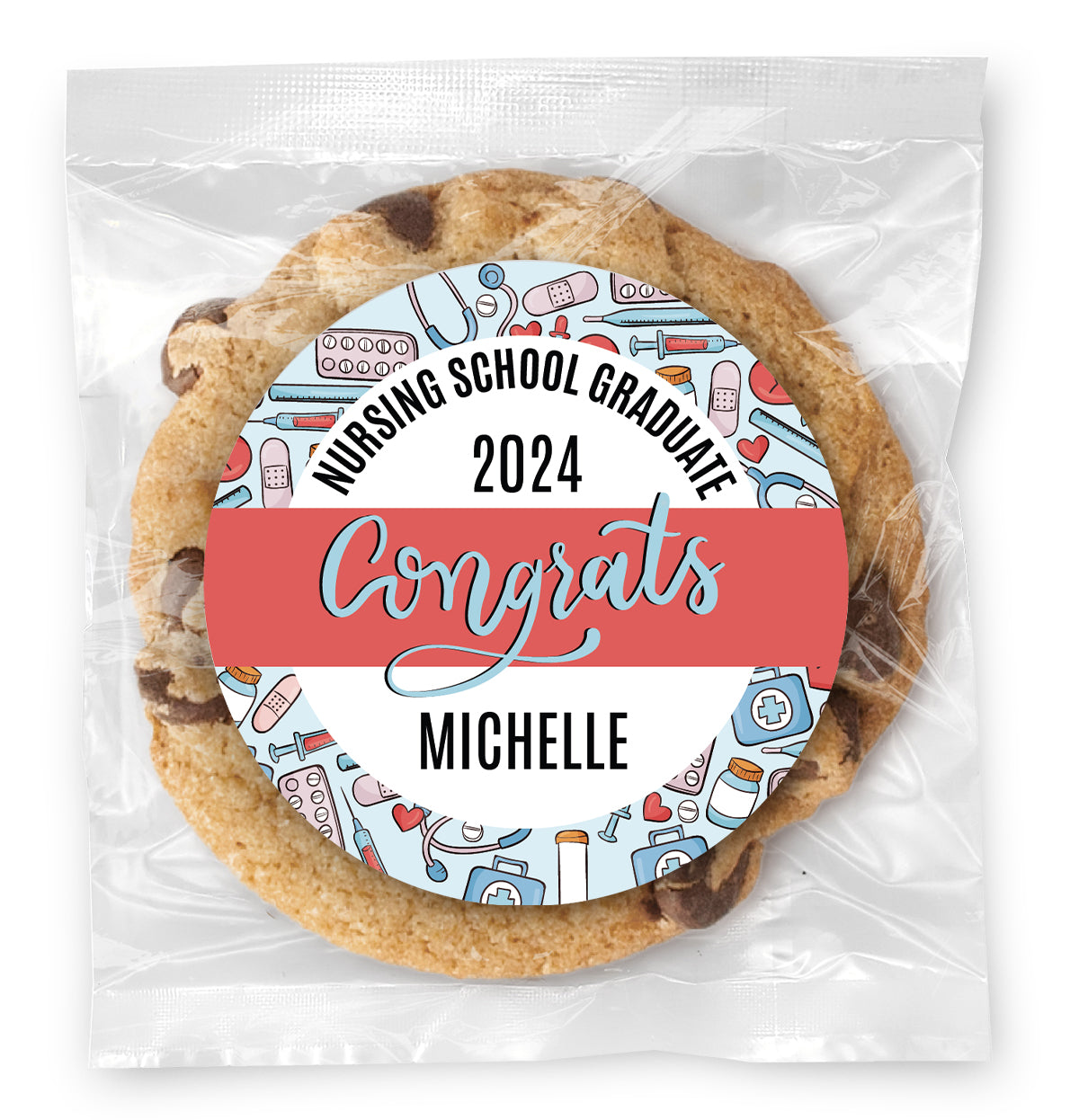 Congrats Med/Nurse School Grad - Gourmet Chocolate Chip Or Variety Pack W/ Full Color Personalized Sticker