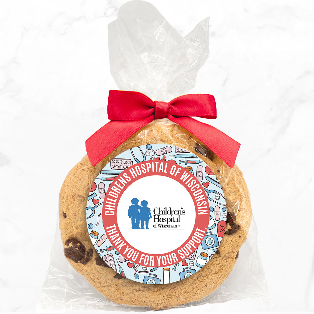 Nurse Appreciation Logo Upload - Gourmet Chocolate Chip Or Variety Pack W/ Full Color Personalized Sticker w/ Gift Bag & Matching Bow