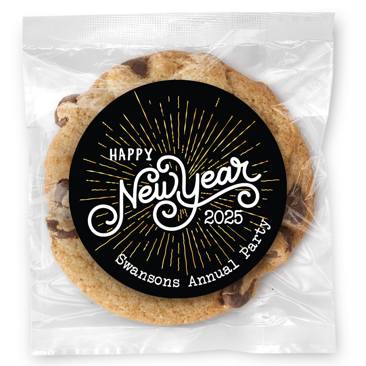 Happy New Year Starburst - Gourmet Chocolate Chip Or Variety Pack W/ Full Color Personalized Sticker