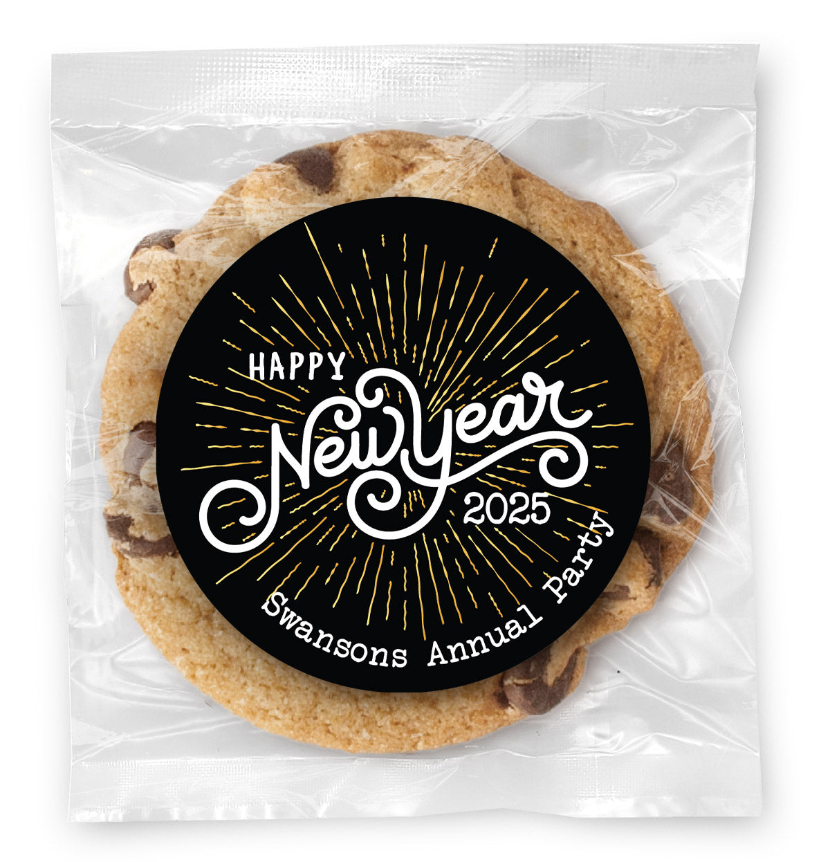 Happy New Year Starburst - Gourmet Chocolate Chip Or Variety Pack W/ Full Color Personalized Sticker