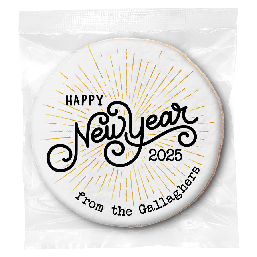 Happy New Year Starburst - Personalized Direct Print On Round Sugar Cookie