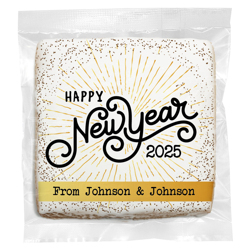 Happy New Year Starburst - Personalized Direct Print On Square Sugar Cookie