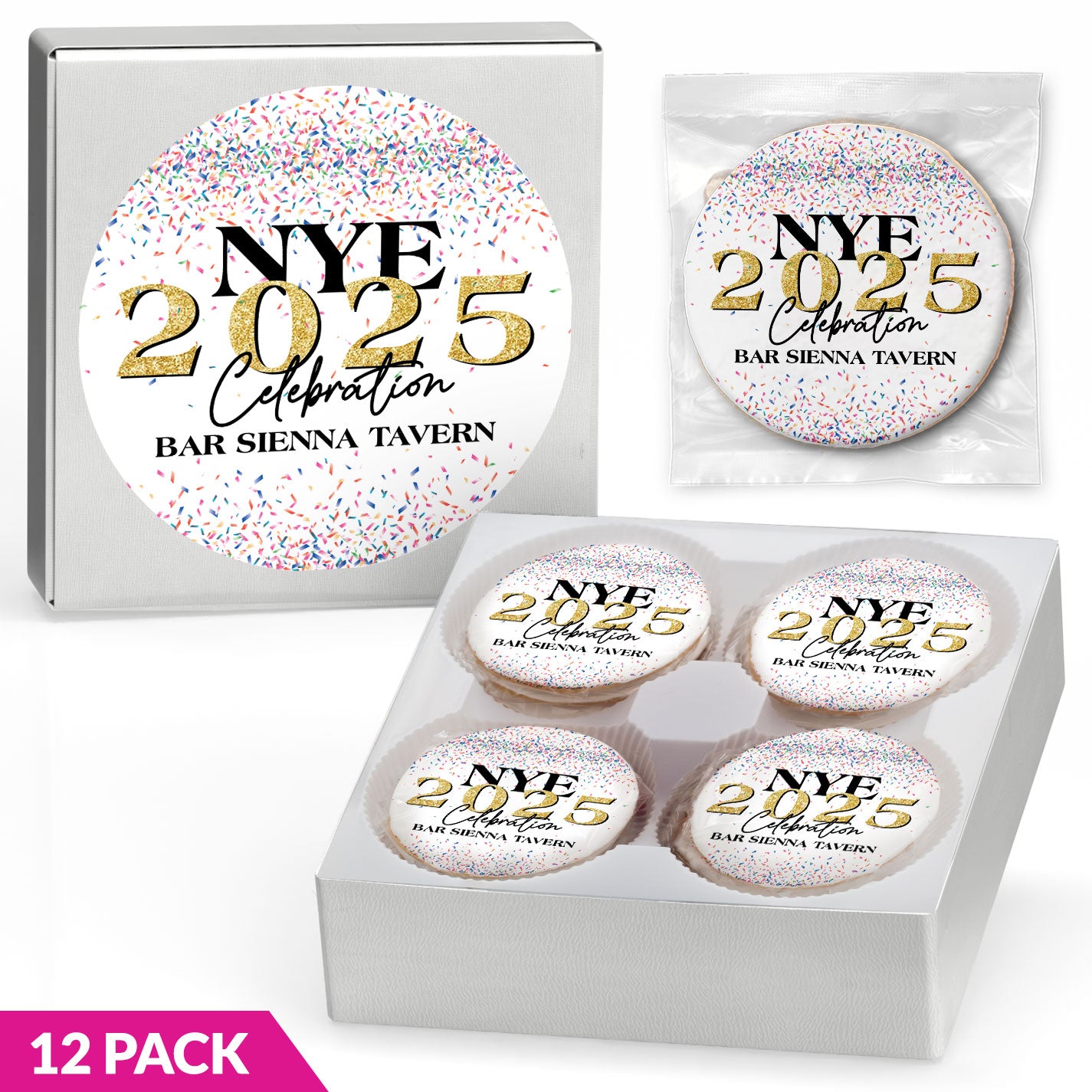 NYE Celebration - Personalized Direct Print on Round Sugar Cookie Gift Box