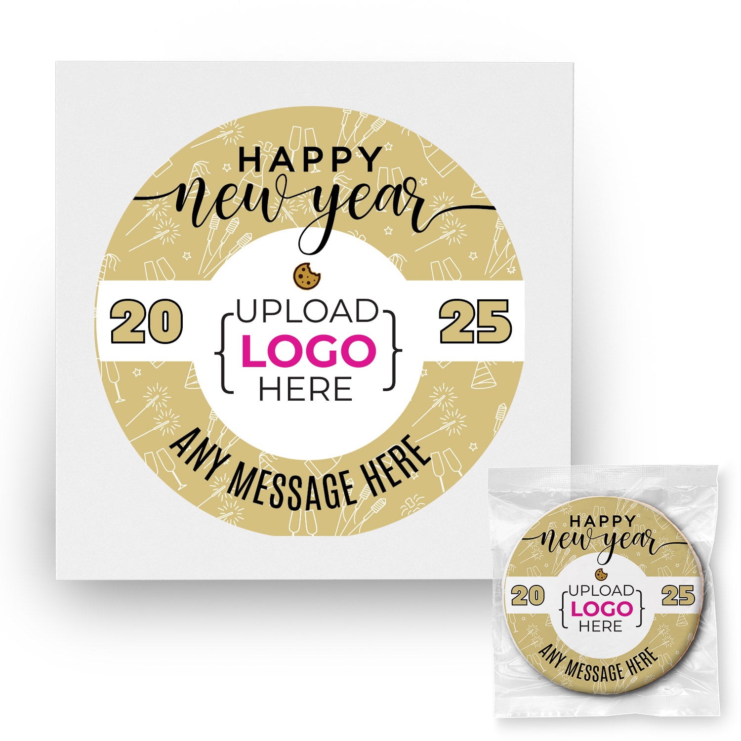 New Years Eve Logo Upload - Personalized Direct Print on Round Sugar Cookie Gift Box