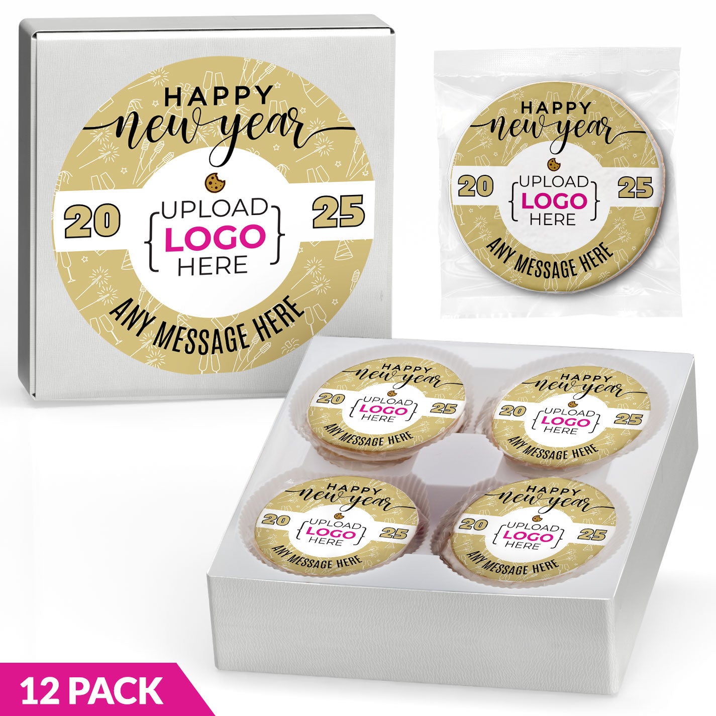 New Years Eve Logo Upload - Personalized Direct Print on Round Sugar Cookie Gift Box