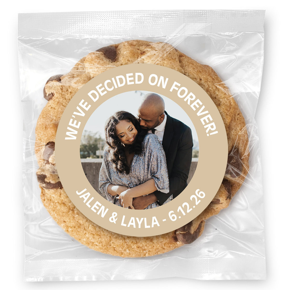 Engagement Design Your Own - Photo Upload, Message & Color - Gourmet Chocolate Chip Or Variety Pack W/ Full Color Personalized Sticker