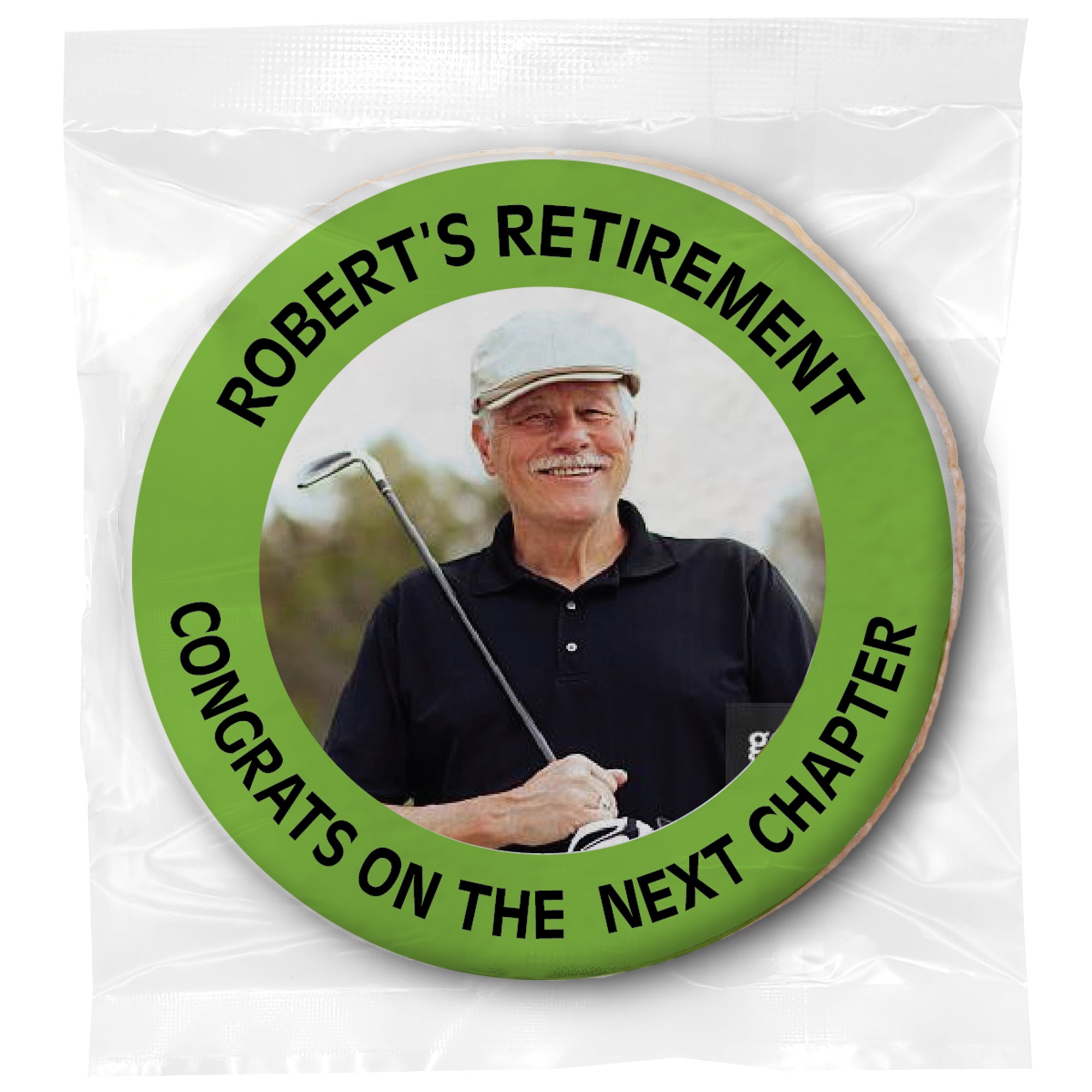 Retirement Build Your Own - Photo Upload, Message & Color - Personalized Direct Print On Round Sugar Cookie