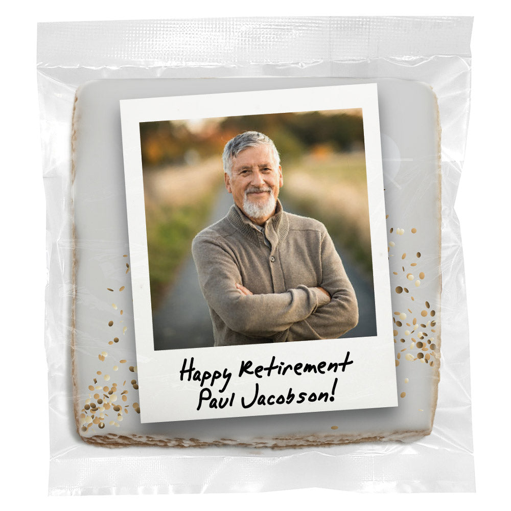 Upload your own Photo - Retirement Polaroid & Caption - Personalized Direct Print On Square Sugar Cookie