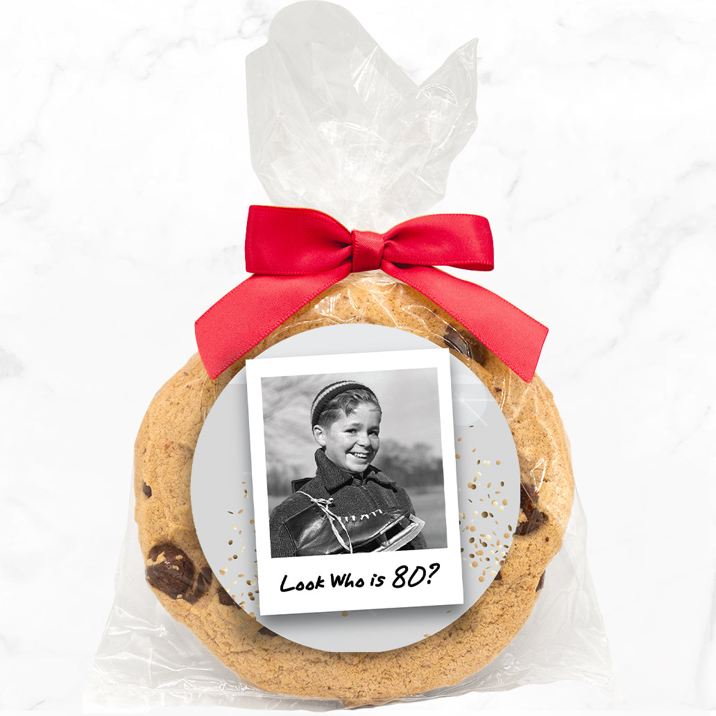 Upload Your Own Photo - Polaroid  & Caption - Gourmet Chocolate Chip Or Variety Pack W/ Full Color Personalized Sticker w/ Gift Bag & Matching Bow