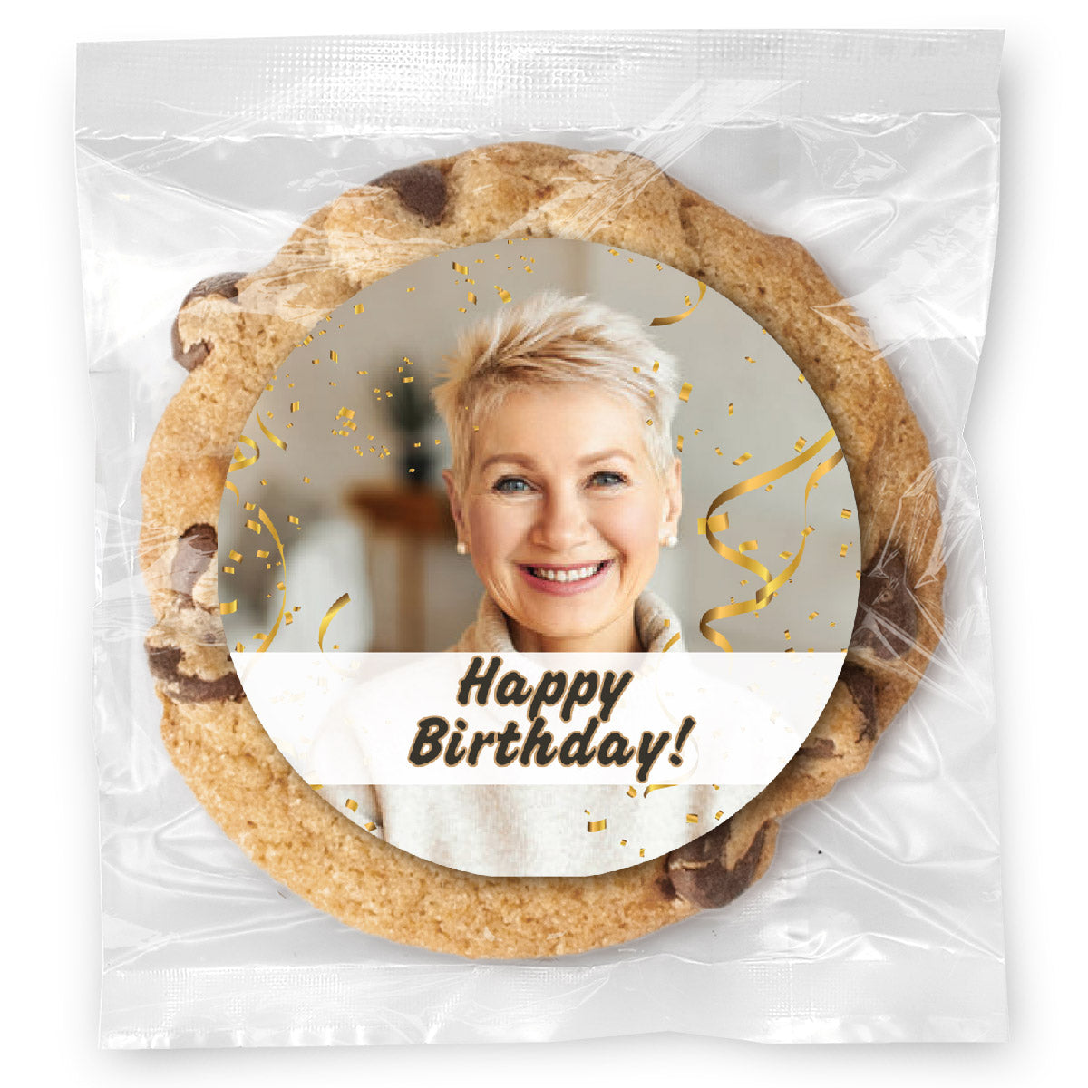 Happy Birthday Photo Template - Gourmet Chocolate Chip Or Variety Pack W/ Full Color Personalized Sticker