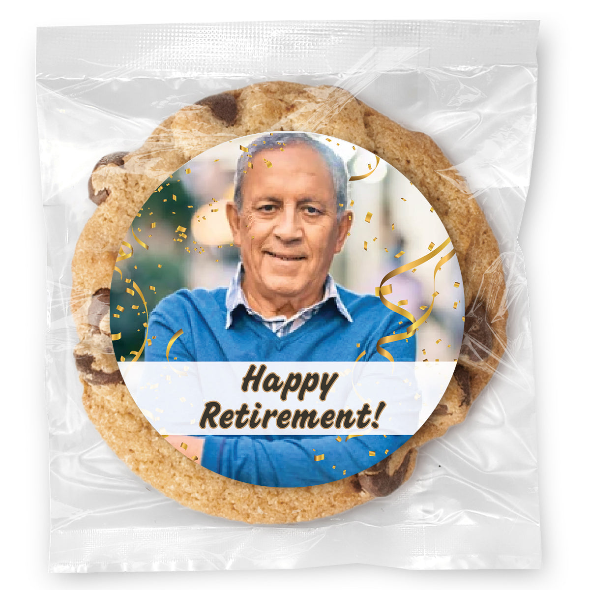 Happy Retirement Photo Template - Gourmet Chocolate Chip Or Variety Pack W/ Full Color Personalized Sticker