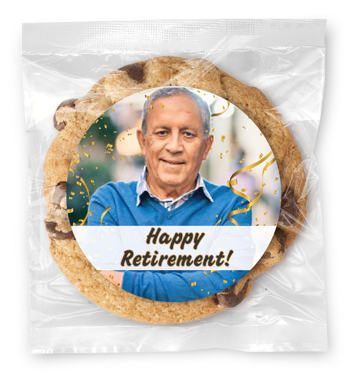 Happy Retirement Photo Template - Gourmet Chocolate Chip Or Variety Pack W/ Full Color Personalized Sticker